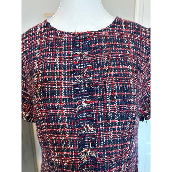 Court & Rowe | Red/Black/Beige Tweed Short Sleeve Sheath Dress | 6 - Picture 6 of 14